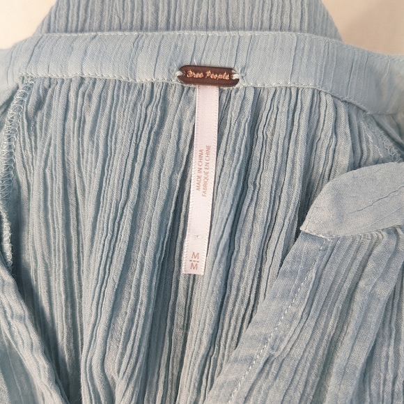Free People Freya Crinkle Gauze Texture Button Long Sleeve Sheer Blouse Medium - Picture 9 of 10